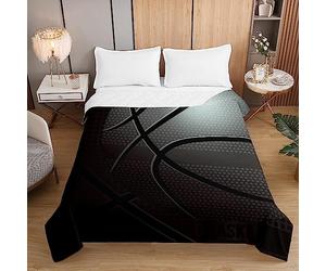 Surwin Dessus de Lit Matelassé pour Enfants Imprimé éléments de Basket-Ball Couvre Lit en Microfibre Léger Réversible Courtepointe d'été Couverture de Lit Jete de Lit (150x200cm,Noir)