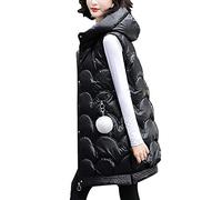 Surwin Doudoune Sans Manche Femme avec Capuche, Couleur Unie Veste Mi-longue Hiver Chic Chaud Ample Manteau Gilets en Duvet Parka Veste Zippée Blouson Mode avec Poches Grande Taille
