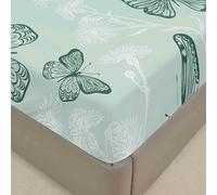 Surwin Drap Housse 120x190, Turquoise Papillon Imprimé Draps Housses en Microfibre, Doux Protege Matelas avec Une Rebord Élastique, Lavable Ajustable Protection Matelas avec Bonnet 30 cm