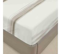 Surwin Drap Housse 200x200, Rayure Beige Imprimé Draps Housses en Microfibre, Doux Protege Matelas avec Une Rebord Élastique, Lavable Ajustable Protection Matelas avec Bonnet 30 cm