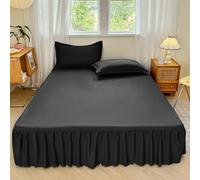 Surwin Drap Housse 40 cm de Hauteur Doux, Jupe de Lit a Volant Couleur Unie, Cache Sommier Élastique Microfibre Haute Qualité, Draps Housses Antidérapant pour Matelas Epais (Noir,160x200cm)