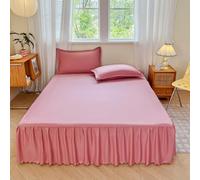 Surwin Drap Housse 40 cm de Hauteur Doux, Jupe de Lit a Volant Couleur Unie, Cache Sommier Élastique Microfibre Haute Qualité, Draps Housses Antidérapant pour Matelas Epais (Rose,140x200cm)