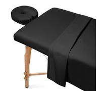 Surwin Drap Housse de Protection 3 Pièces pour Table de Massage, Housse Table Massage avec Trou Drap de Lit Massage SPA Doux Elastique Couverture de Table de Salon de Beauté (80x185cm,Noir)