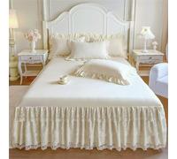 Surwin Drap Housse Doux 45 cm de Haut, Jupe de Lit a Volant, Dentelle Papillon Cache Sommier Élastique Microfibre, Draps Housses Antidérapant pour Matelas Epais (Blanc,150x200cm)