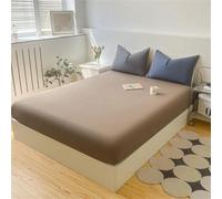 Surwin Drap Housse, Doux Draps Housses, Couleur Unie Japonaise Lavable Ajustable Housse Matelas avec Bonnet 30 cm, Microfibre Drap-Housse avec Une Rebord Élastique (Café,2xTaie d'oreiller)