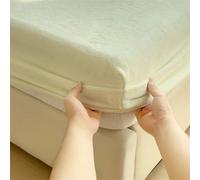 Surwin Drap Housse, Doux Draps Housses, Flanelle de Couleur Unie Lavable Ajustable Housse Matelas avec Bonnet 25-30 cm, Drap-Housse avec Une Rebord Élastique (90x200cm,Blanc cassé)