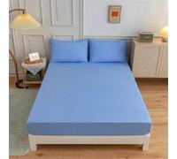 Surwin Drap Housse, Doux Draps Housses, Impression en Couleur Unie, Lavable Ajustable Housse Matelas avec Bonnet 27 cm, Microfibre Drap-Housse avec Une Rebord Élastique (2xTaie d'oreiller,Bleu)