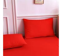 Surwin Drap Housse, Doux Draps Housses, Impression en Couleur Unie, Lavable Ajustable Housse Matelas avec Bonnet 27 cm, Microfibre Drap-Housse avec Une Rebord Élastique (2xTaie d'oreiller,Rouge)