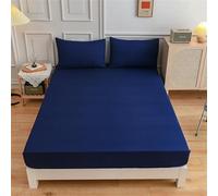 Surwin Drap Housse, Doux Draps Housses, Impression en Couleur Unie, Lavable Ajustable Housse Matelas avec Bonnet 27 cm, Microfibre Drap-Housse avec Une Rebord Élastique (2xTaie d'oreiller,Bleu marine)