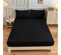 Surwin Drap Housse, Doux Draps Housses, Impression en Couleur Unie, Lavable Ajustable Housse Matelas avec Bonnet 27 cm, Microfibre Drap-Housse avec Une Rebord Élastique (2xTaie d'oreiller,Noir)