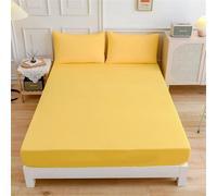 Surwin Drap Housse, Doux Draps Housses, Impression en Couleur Unie, Lavable Ajustable Housse Matelas avec Bonnet 27 cm, Microfibre Drap-Housse avec Une Rebord Élastique (2xTaie d'oreiller,Jaune)