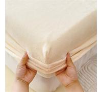 Surwin Drap Housse, Doux Épaississante Draps Housses, Flanelle de Couleur Unie Lavable Ajustable Housse Matelas avec Bonnet 25-30 cm, Drap-Housse avec Une Rebord Élastique (Beige,150x200cm)