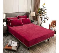 Surwin Drap Housse, Draps Housses Doux, Moderne Surmatelas Ajustable, Flanelle Classique Housse Matelas avec Bonnet 25 cm, Microfibre Protege Matelas avec Une Rebord Élastique (Rouge,180x220cm)