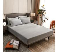Surwin Drap Housse, Draps Housses Doux, Moderne Surmatelas Ajustable, Flanelle Classique Housse Matelas avec Bonnet 25 cm, Microfibre Protege Matelas avec Une Rebord Élastique (Argent,180x220cm)