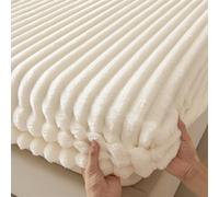 Surwin Drap Housse, Draps Housses Doux, Moderne Surmatelas Ajustable, Peluche Rayée Housse Matelas avec Bonnet 25 cm, Microfibre Protege Matelas avec Une Rebord Élastique (Beige,90x200cm)