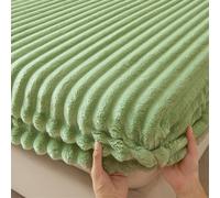Surwin Drap Housse, Draps Housses Doux, Moderne Surmatelas Ajustable, Peluche Rayée Housse Matelas avec Bonnet 25 cm, Microfibre Protege Matelas avec Une Rebord Élastique (Vert,90x200cm)