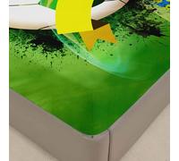 Surwin Drap Housse Impression de Football, Doux Draps Housses, Lavable Ajustable Housse Matelas avec Bonnet 30 cm, Microfibre Drap-Housse avec Une Rebord Élastique (140x190cm,Foot 1)