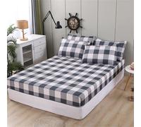 Surwin Drap Housse, Imprimé à Carreaux Doux Draps Housses, Lavable Ajustable Housse Matelas avec Bonnet 27 cm, Microfibre Drap-Housse avec Une Rebord Élastique (2xTaie d'oreiller,Bleu foncé)