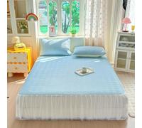 Surwin Drap Housse Jupe de Lit a Volant Tissu Rafraîchissant (Bleu,200x220cm)
