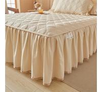 Surwin Drap Housse Moderne Jupe de Lit a Volant Couleur Unie (Beige1,150x200cm)