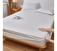 Surwin Drap Housse, Rayures Satinées Couleur Unie Draps Housses Doux, Surmatelas Lavable Ajustable, Housse Matelas avec Bonnet 27 cm, Protege Matelas avec Une Rebord Élastique (Blanc1,150x200cm)