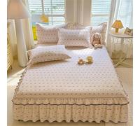 Surwin Drap Housse Simple/Double/King Size, Tout Compris Jupe de Lit a Volant, Cache Sommier Élastique Motif Floral Papillon, Draps Housses Antidérapant pour Matelas Epais (Beige,150x200cm)