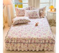Surwin Drap Housse Simple/Double/King Size, Tout Compris Jupe de Lit a Volant, Cache Sommier Élastique Motif Floral Papillon, Draps Housses Antidérapant pour Matelas Epais (Floral 3,180x220cm)