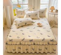 Surwin Drap Housse Simple/Double/King Size, Tout Compris Jupe de Lit a Volant, Cache Sommier Élastique Motif Floral Papillon, Draps Housses Antidérapant pour Matelas Epais (Papillon,150x200cm)