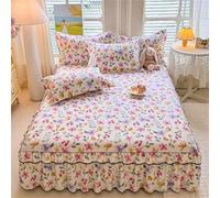Surwin Drap Housse Simple/Double/King Size, Tout Compris Jupe de Lit a Volant, Cache Sommier Élastique Motif Floral Papillon, Draps Housses Antidérapant pour Matelas Epais (Floral,120x200cm)