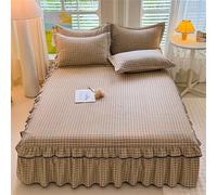 Surwin Drap Housse Simple/Double/King Size, Tout Compris Jupe de Lit a Volant, Cache Sommier Élastique Motif Floral Papillon, Draps Housses Antidérapant pour Matelas Epais (Café,200x220cm)