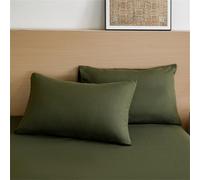 Surwin Drap Housse, Système de Couleurs Cool Doux Draps Housses, Lavable Ajustable Housse Matelas avec Bonnet 27 cm, Microfibre Drap-Housse avec Une Rebord Élastique (2xTaie d'oreiller,Vert foncé)