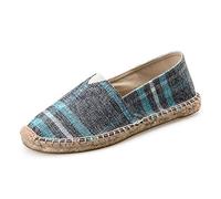 Surwin Espadrilles Femme Couples, Été Casual Élégant Confort Respirant Plate Loafers Chaussures avec Semelle Tissée (Plaid Gris,39.5 EU= 250mm /40CN)