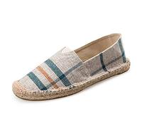 Surwin Espadrilles Femme Couples, Été Casual Élégant Confort Respirant Plate Loafers Chaussures avec Semelle Tissée (Plaid Beige,39.5 EU= 250mm /40CN)