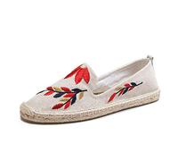 Surwin Espadrilles Femme, Été Casual Élégant Confort Respirant Plate Loafers Chaussures avec Semelle Tissée (39.5 EU= 250mm /40CN,Fleur Rouge)