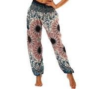 Surwin Femmes Boho Harem Pantalon, D'été Élastiquée Taille Haute Yoga Bloomers Harem Pants Baggy Hippie Pantalon avec Poches - Ethnique Style (One Size,Rose Beige)