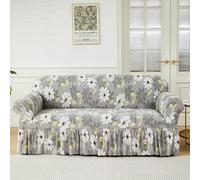 Surwin Housse de Canapé 1 2 3 4 Place avec Accoudoirs Extensible Protection Canapé Chat Chien Housse canapé Élastiques Housse de Protection avec Jupe à Volants, Impression (Marguerite,3 Places)