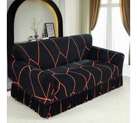 Surwin Housse de Canapé 1 2 3 4 Place avec Accoudoirs Extensible Protection Canapé Chat Chien Housse canapé Élastiques Housse de Protection avec Jupe à Volants, Classique Géométrie (Orange,3 Places)