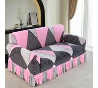 Surwin Housse de Canapé 1 2 3 4 Place avec Accoudoirs Extensible Protection Canapé Chat Chien Housse canapé Élastiques Housse de Protection avec Jupe à Volants, Classique Géométrie (Rose,2 Places)