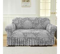 Surwin Housse de Canapé 1 2 3 Places avec Accoudoirs Extensible Protection Canapé Chat Chien Housse canapé Élastiques Housse de Protection avec Jupe à Volants -Feuille (Feuille de bananier,3 Places)