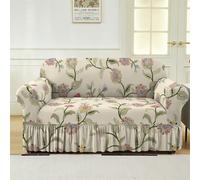 Surwin Housse de Canapé 1 2 3 Places avec Accoudoirs Extensible Protection Canapé Chat Chien Housse canapé Élastiques Housse de Protection avec Jupe à Volants -Feuille (Beige,3 Places)