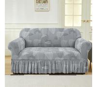 Surwin Housse de Canapé 1 2 3 Places avec Accoudoirs Extensible Protection Canapé Chat Chien Housse canapé Élastiques Housse de Protection avec Jupe à Volants -Feuille (Gris Clair,3 Places)