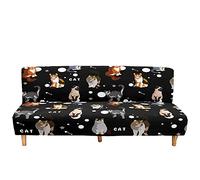 Surwin Housse de Clic Clac élastique Canapé 2/3 Places, 3D Housse de Canapé sans Accoudoir Couverture de Canapé-lit Universel Tout Couvert Canapé Pliant Protecteur (Chat Noir,L:190-230cm)