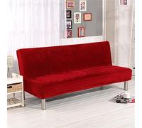 Surwin Housse de Clic Clac Élastique Canapé 2/3 Places Couleur Unie Velours Housse de Canapé sans Accoudoir Couverture de Canapé-lit Tout Couvert Canapé Pliant Protecteur (S:160-190cm,Rouge)
