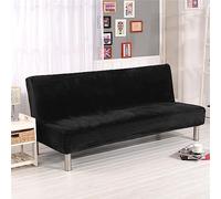 Surwin Housse de Clic Clac Élastique Canapé 2/3 Places Couleur Unie Velours Housse de Canapé sans Accoudoir Couverture de Canapé-lit Tout Couvert Canapé Pliant Protecteur (L:190-210cm,Noir)