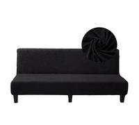 Surwin Housse de Clic Clac élastique Canapé, Feuille Jacquard Hiver Peluche Housse de Canapé sans Accoudoir Couverture de Canapé-lit Tout Couvert Canapé Pliant Protecteur (3 Places,Noir)