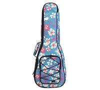 Surwin Housse pour Ukulélé Etui Sac Ukulélé Rembourré avec Bretelles Réglables, Fermeture à Glissière, Sac pour Ukulélé 21 23 26 Pouces, pour Soprano/Concert (23 pouces,fleur bleue)
