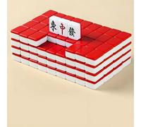 Surwin Jeu de Mahjong Portable, Mini Mahjong avec 144 Tuiles et 2 Dés, Jeu de Société Chinois Traditionnel pour Famille, Réunions, Fêtes d'amis (Rouge)