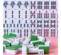 Surwin Jeu de Mahjong Portable, Mini Mahjong avec 144 Tuiles et 4 Dés, Jeu de Société Chinois Traditionnel pour Famille, Réunions, Fêtes d'amis (Vert 01)