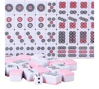 Surwin Jeu de Mahjong Portable, Mini Mahjong avec 144 Tuiles et 4 Dés, Jeu de Société Chinois Traditionnel pour Famille, Réunions, Fêtes d'amis (Rose 01)