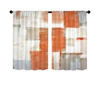 Surwin Lot de 2 Rideau de Cuisine Court Moderne Géométrie Motif Rideaux Brise Bise Cuisine Salon Occultants avec Passe Tringle pour Petites Fenêtres Rideau Intérieurs Décoration (Orange,90x45cm)